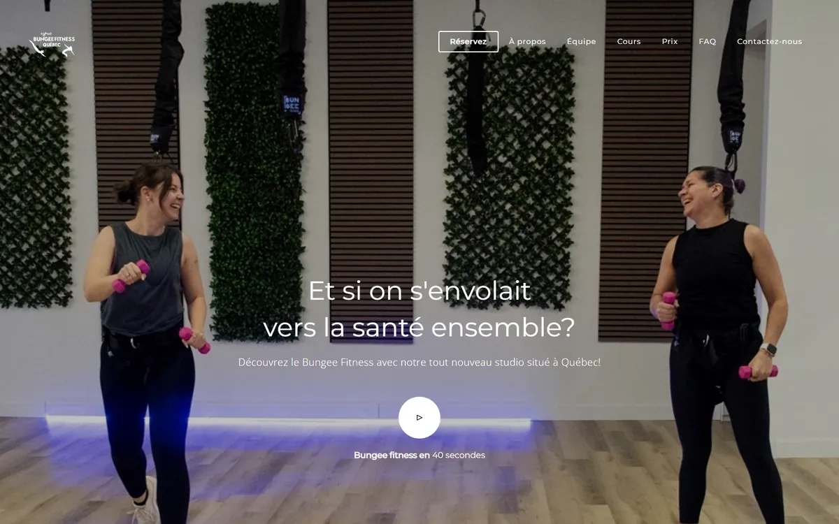 Page d’accueil du site BungeeFitnessQuébec