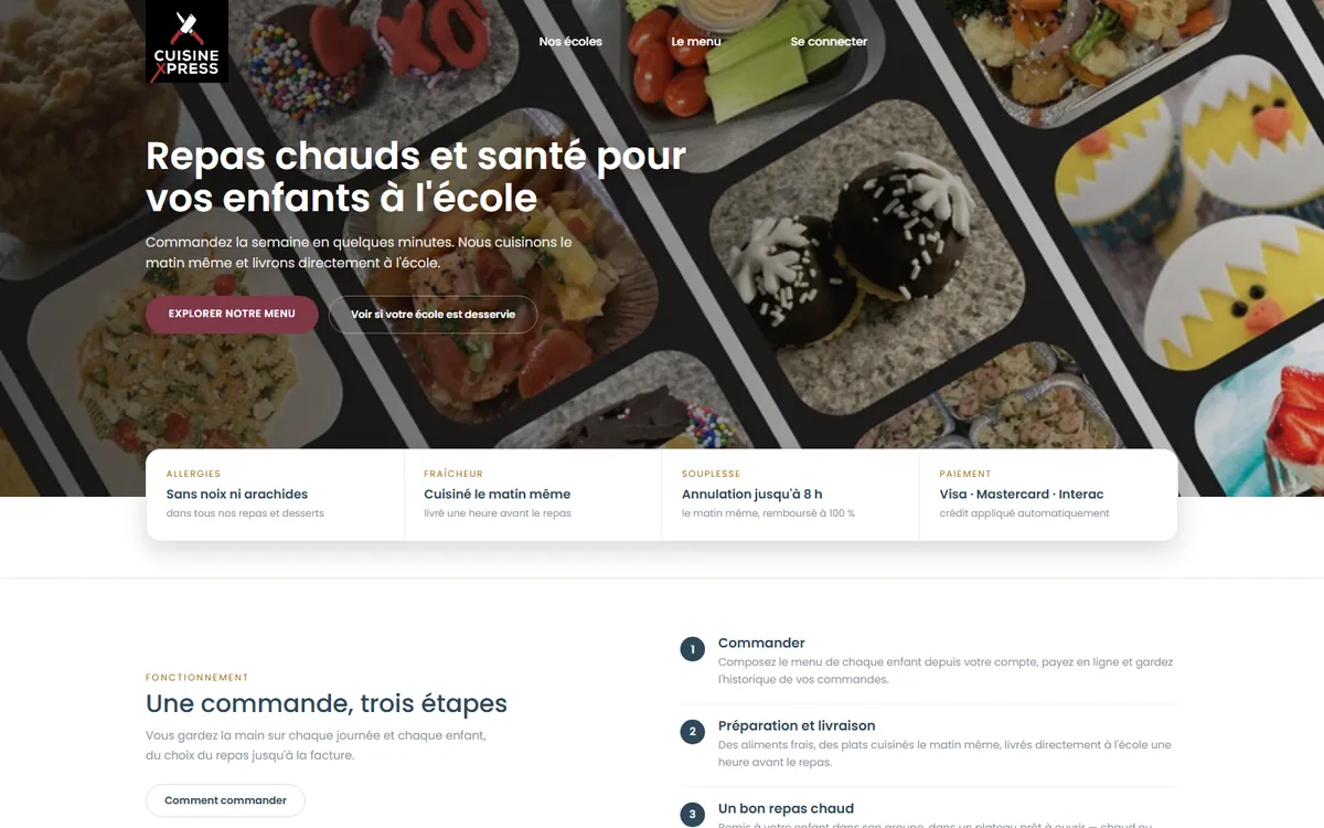 Page d’accueil du site CuisineXpress